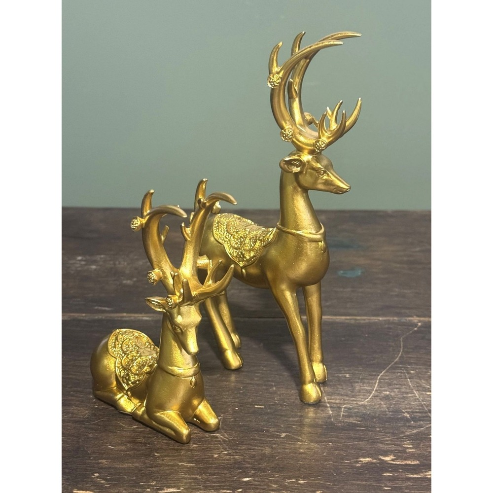 Purbert Decor Pair of  Resin Gold Deer Sculptures Christmas Decor